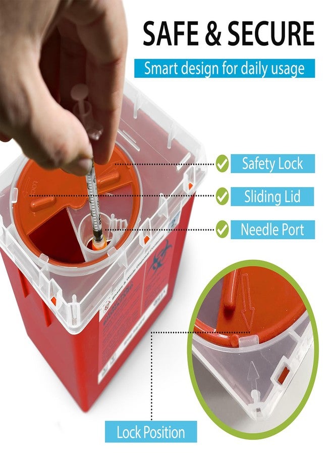 Shop Square Sharps Containers for Home and Professional Use, 2 Quart Needle Disposal (3-Pack), Syringe Disposal for Home, Biohazard Containers - Image 5
